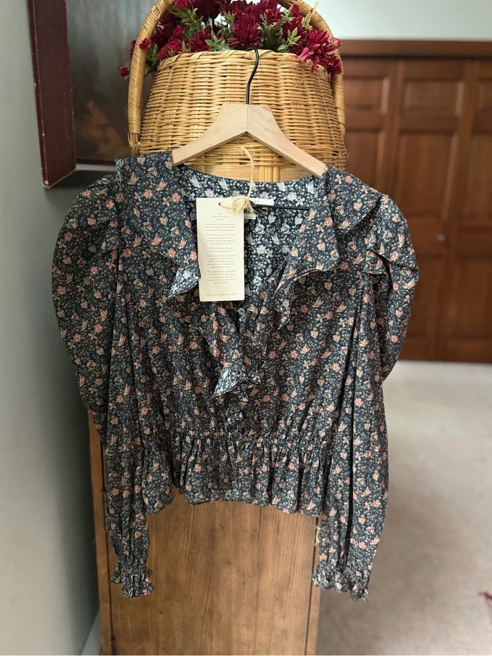 Christy Dawn Black Floral Ruffle V-Neck Blouse